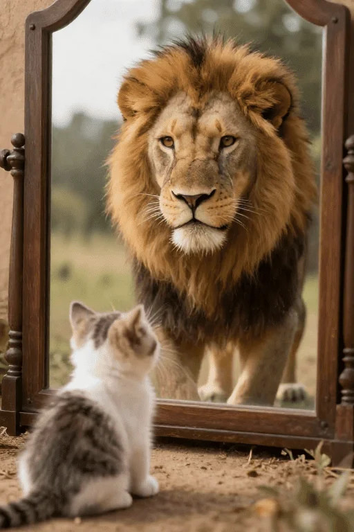 Your present decisions shape your future. If you imagine yourself strong, you will act with the strength of a lion. Don't let responsibilities "bite" you; see them as challenges you consciously choose to conquer with a smile on your face.